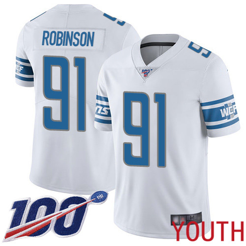 Detroit Lions Limited White Youth Ahawn Robinson Road Jersey NFL Football #91 100th Season Vapor Untouchable->youth nfl jersey->Youth Jersey